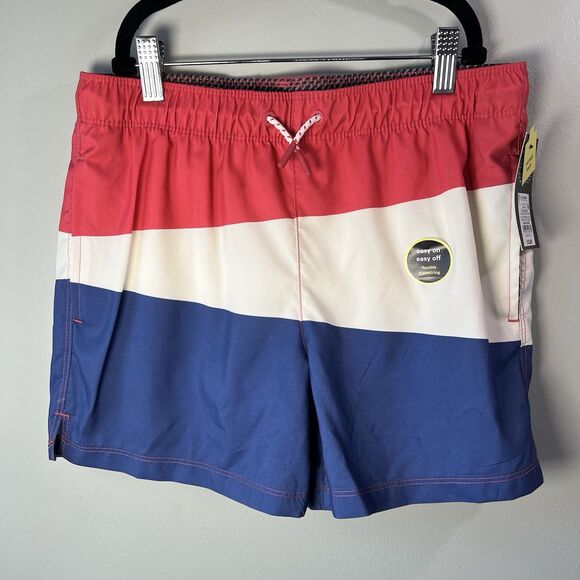 Art Class MidThigh Swim Trunks, Red, White, Blue Color block, Size L 10/12 Husky - Picture 1 of 12